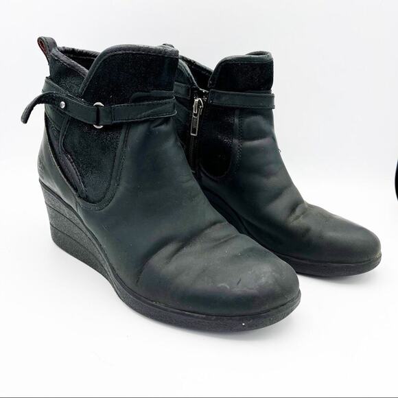 Ugg Emalie Moto Buckle Wedge Leather Lined Heels Boots Shoes Bootie - Picture 6 of 14